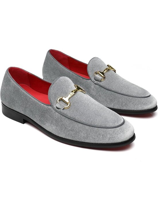 Men\'s Grey Velvet Loafers Wedding Party Prom Homecoming Shoes main image 4